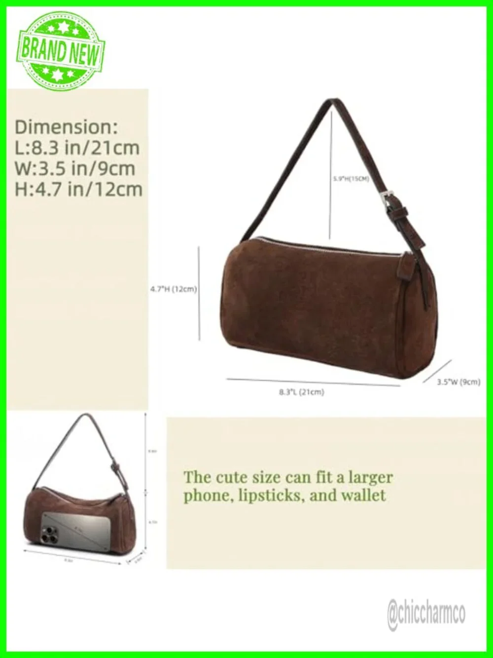 Genuine Suede Leather Barrel Purse Hobo Bag with Adjustable Strap